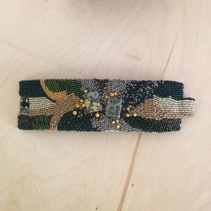 hand beaded leather cuff. one of a kind.
